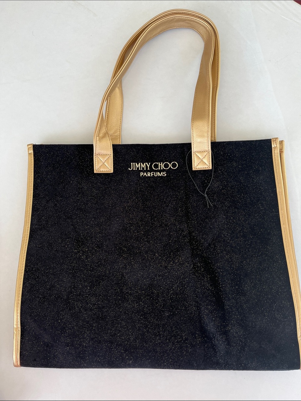 JIMMY CHOO Parfums Black & Metallic Gold Shimmery Tote Bag NWOT